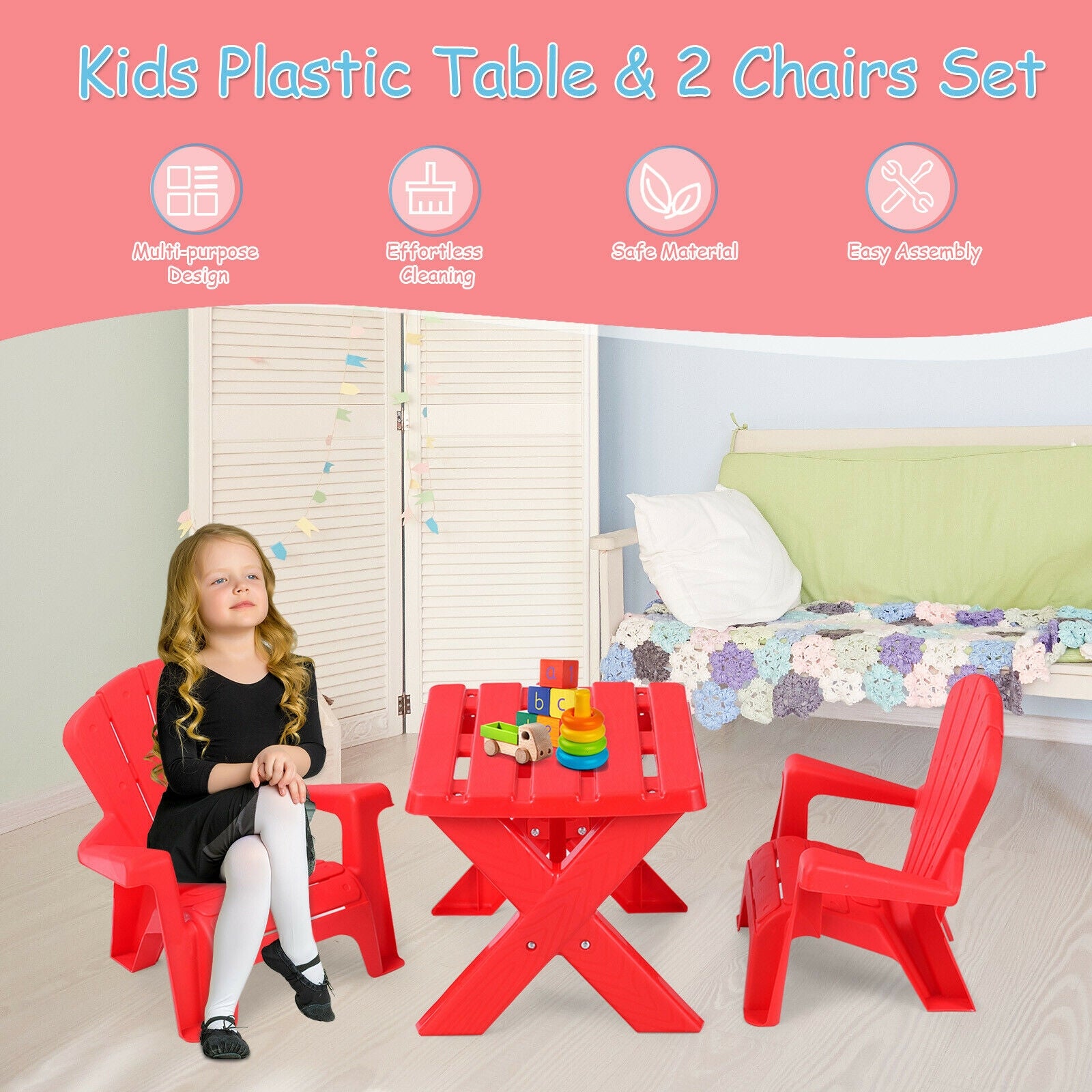 3-Piece Plastic Play Table Chair Set, Red Kids Table & Chair Sets at Gallery Canada