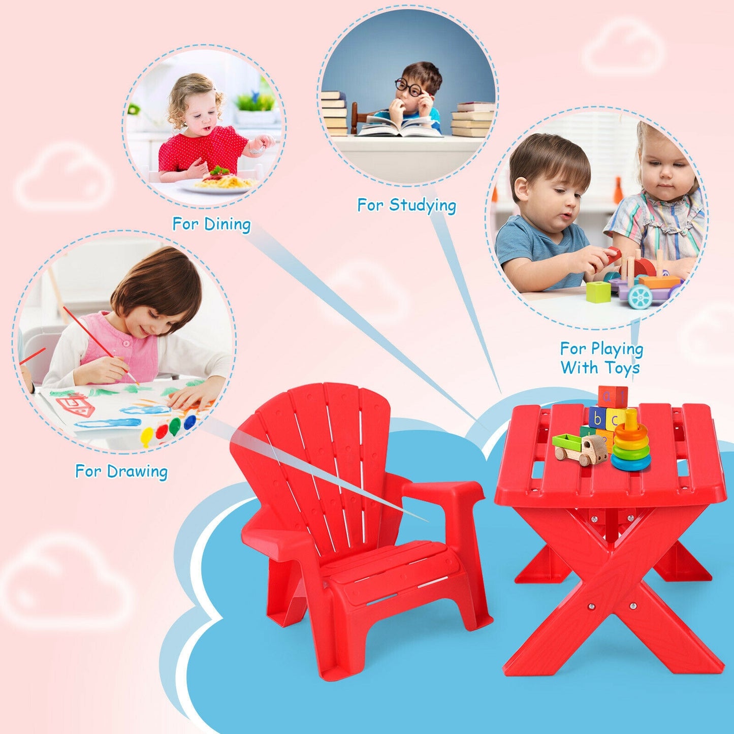 3-Piece Plastic Play Table Chair Set, Red Kids Table & Chair Sets at Gallery Canada