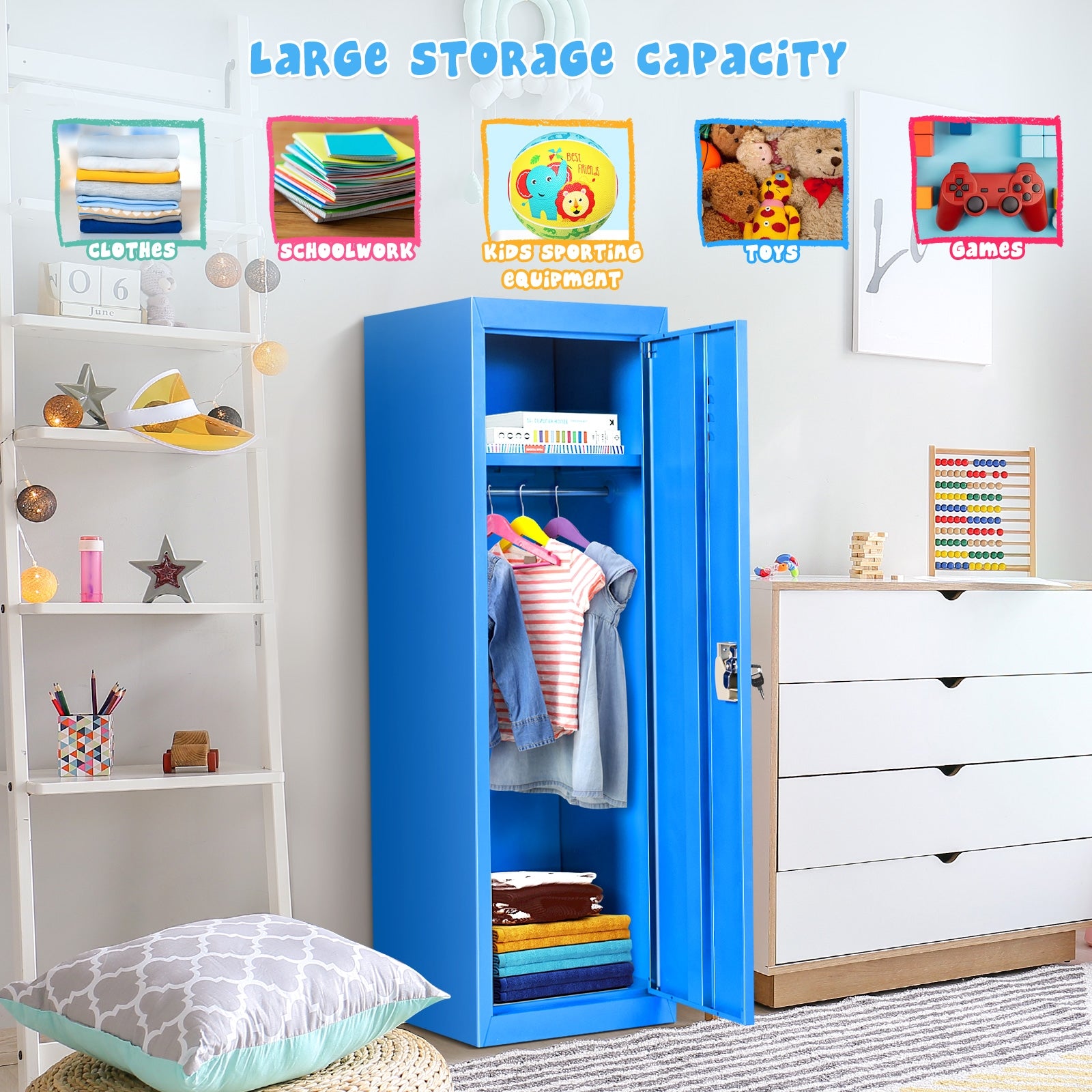 48 Inch Children Single Tier Metal Locker, Blue Kids Storage at Gallery Canada