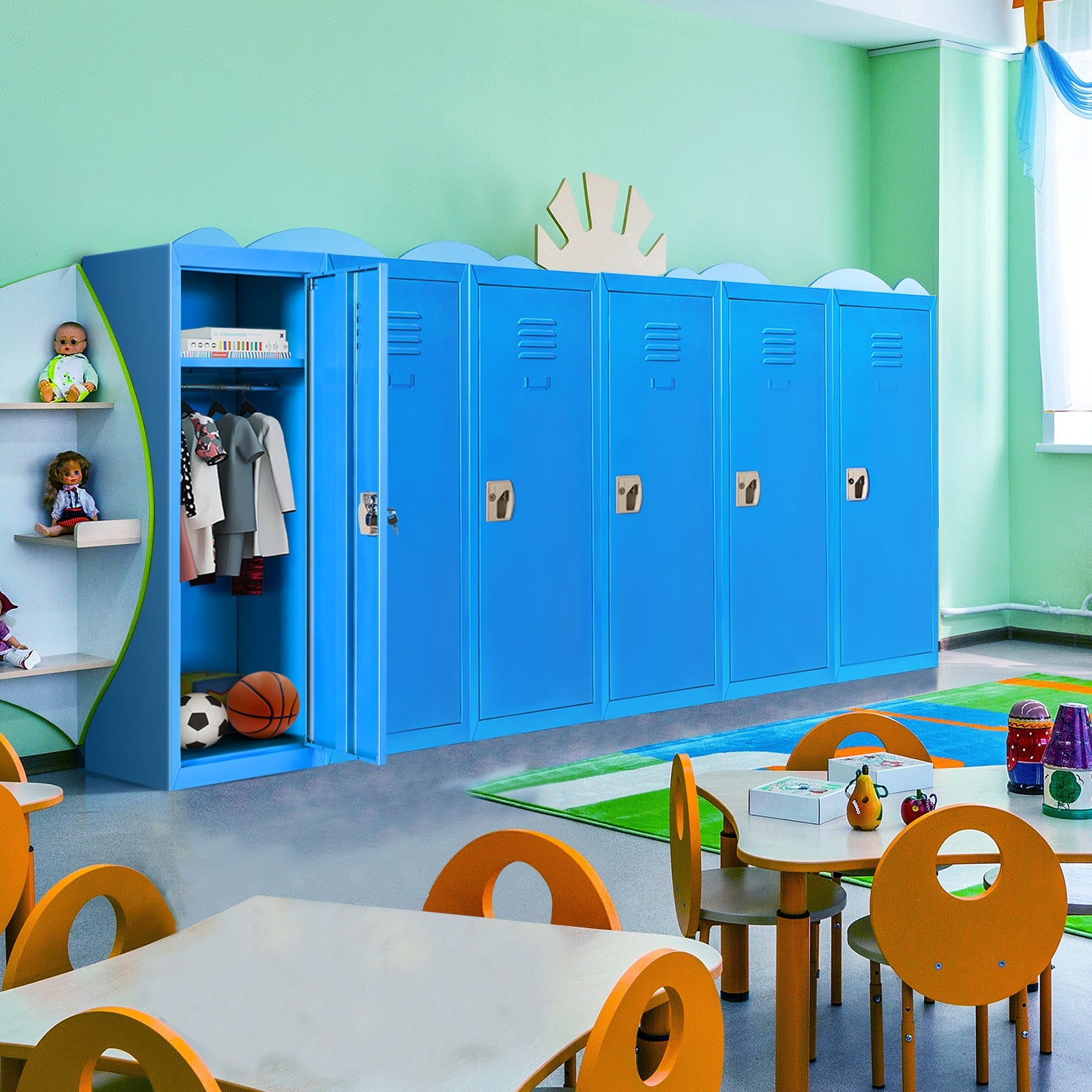 48 Inch Children Single Tier Metal Locker, Blue Kids Storage at Gallery Canada