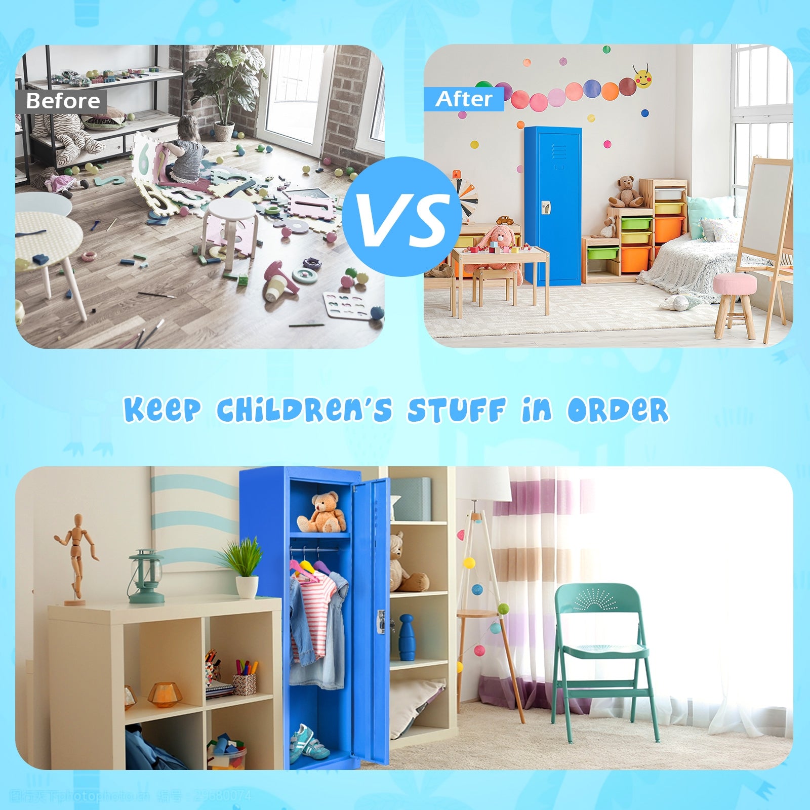 48 Inch Children Single Tier Metal Locker, Blue Kids Storage at Gallery Canada