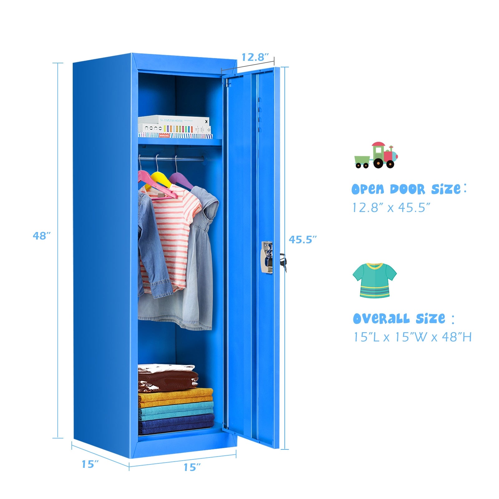 48 Inch Children Single Tier Metal Locker, Blue Kids Storage at Gallery Canada