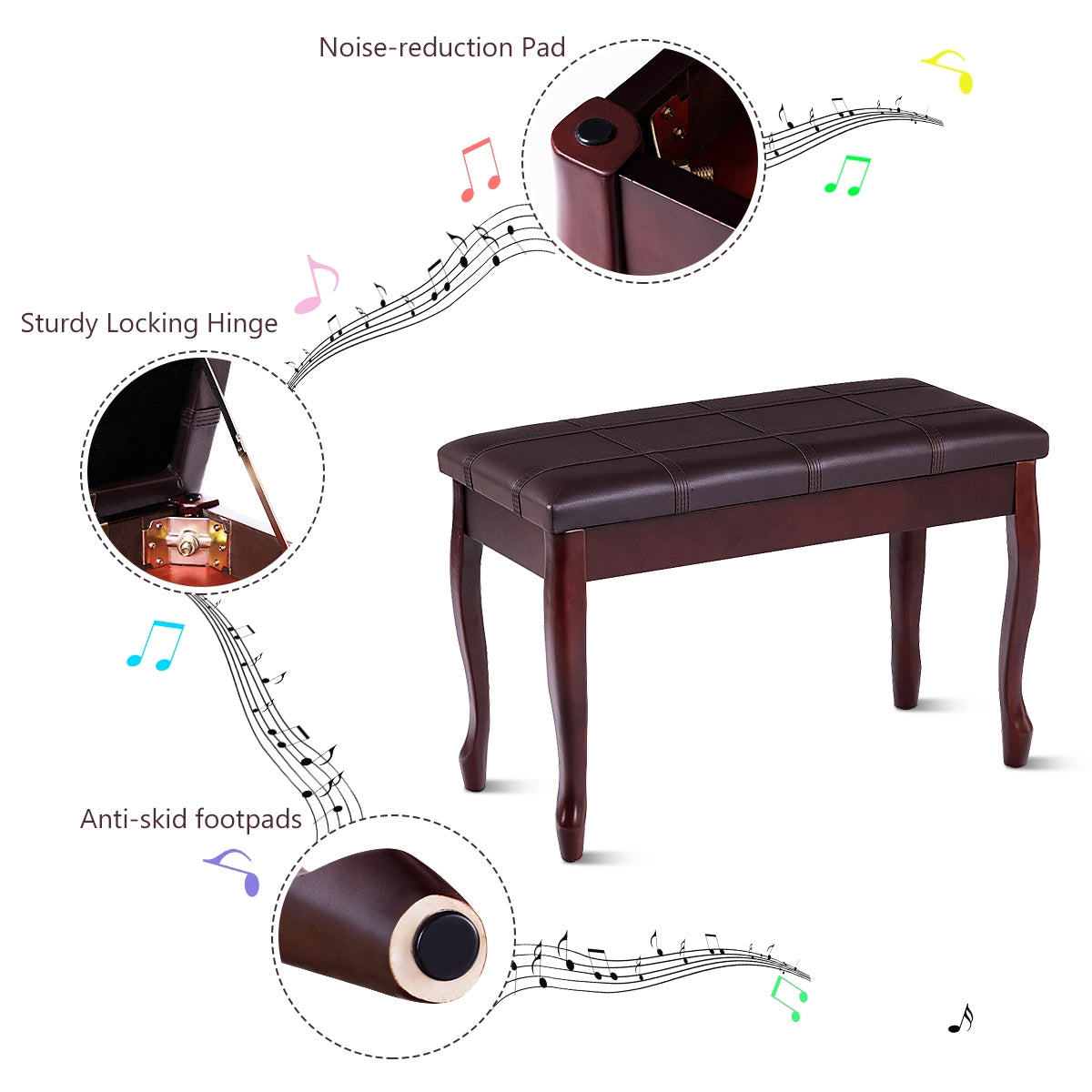 Solid Wood Piano Bench With Storage, Brown Pianos & Keyboards at Gallery Canada