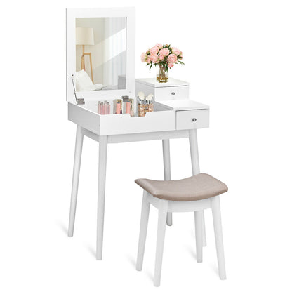 Vanity Dressing Table Set Flip Mirror Desk Furniture Stool, White Makeup Vanities at Gallery Canada