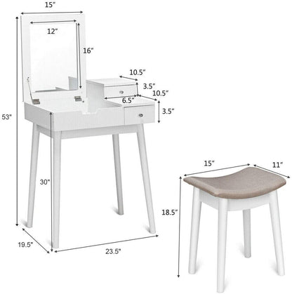 Vanity Dressing Table Set Flip Mirror Desk Furniture Stool, White Makeup Vanities at Gallery Canada