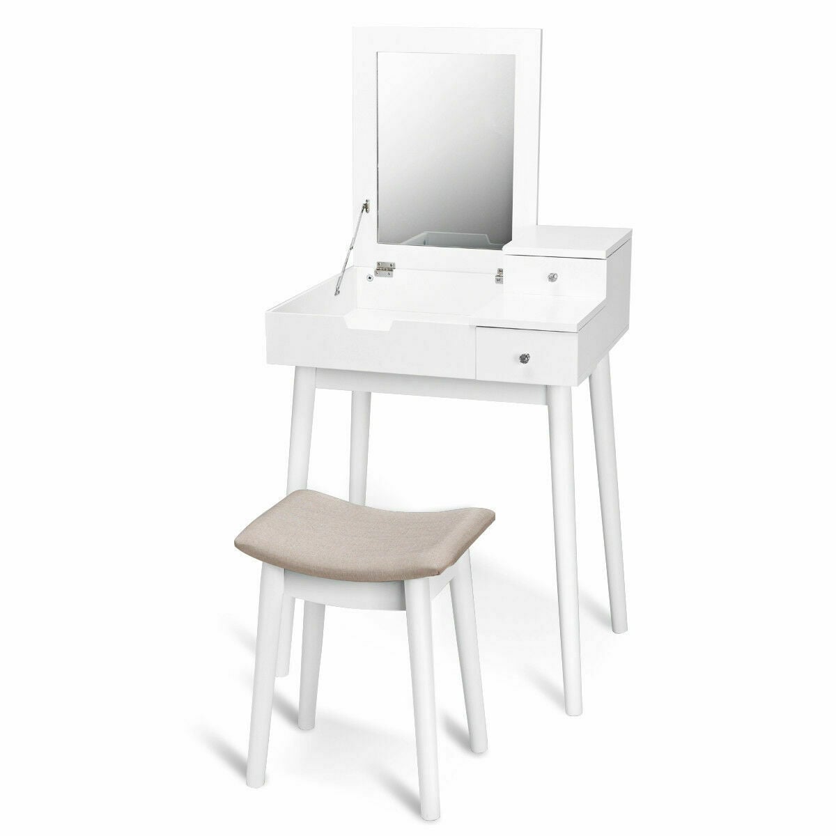 Vanity Dressing Table Set Flip Mirror Desk Furniture Stool, White Makeup Vanities White at Gallery Canada