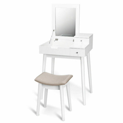Vanity Dressing Table Set Flip Mirror Desk Furniture Stool, White Makeup Vanities White at Gallery Canada