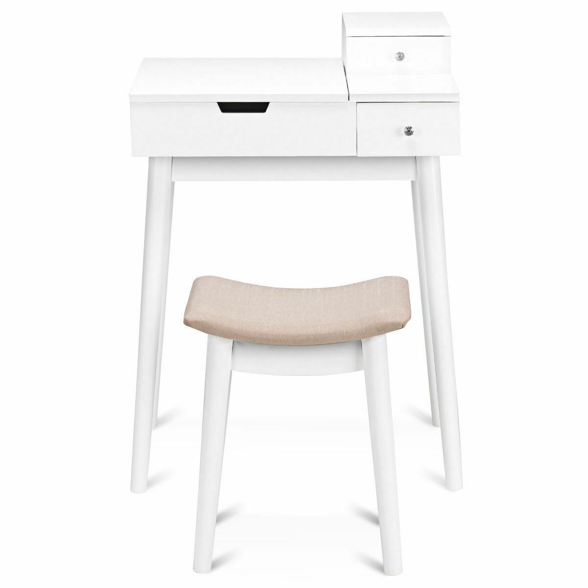 Vanity Dressing Table Set Flip Mirror Desk Furniture Stool, White Makeup Vanities at Gallery Canada