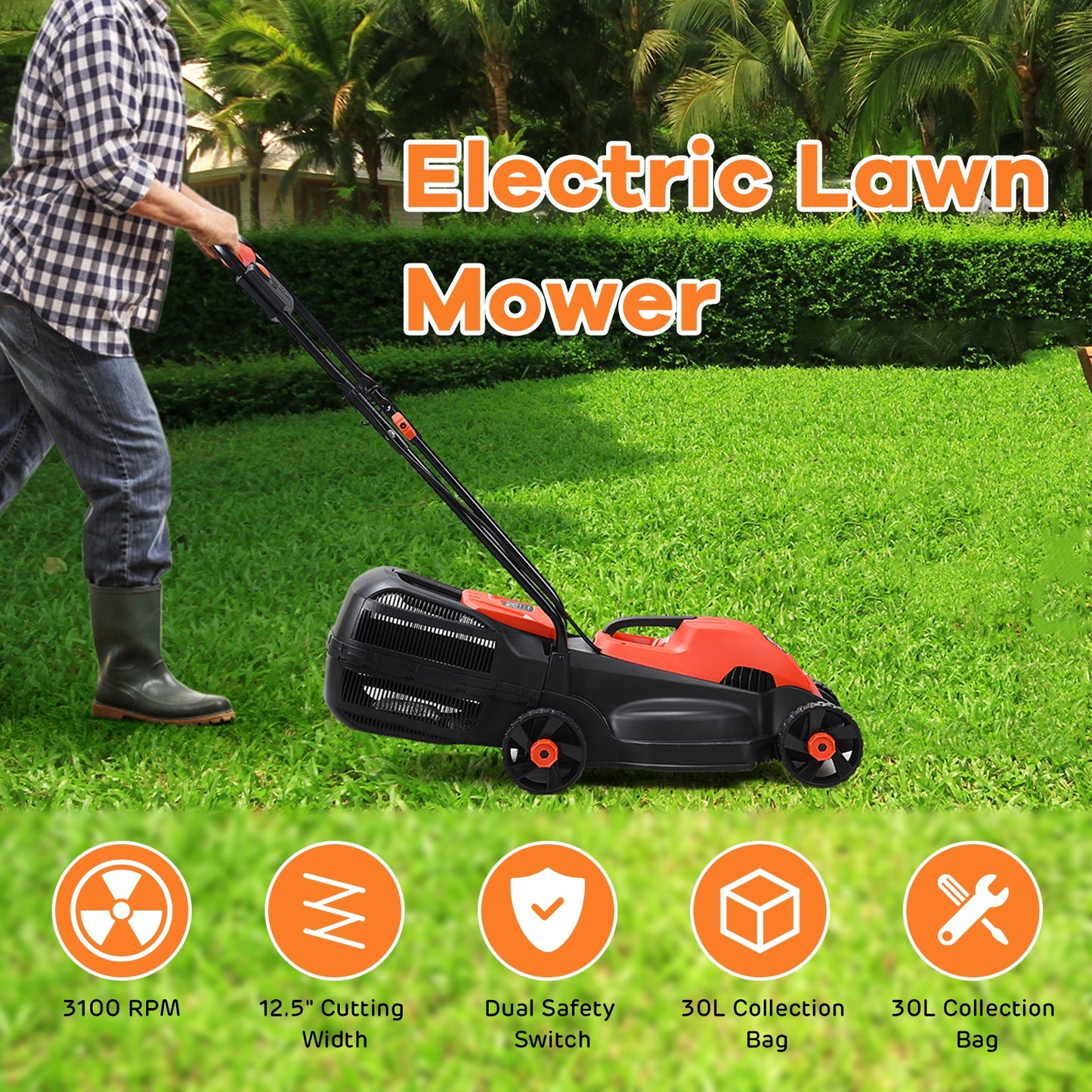 13 Inch Electric Push Lawn Mower With Grass Bag, Red Garden Tools at Gallery Canada