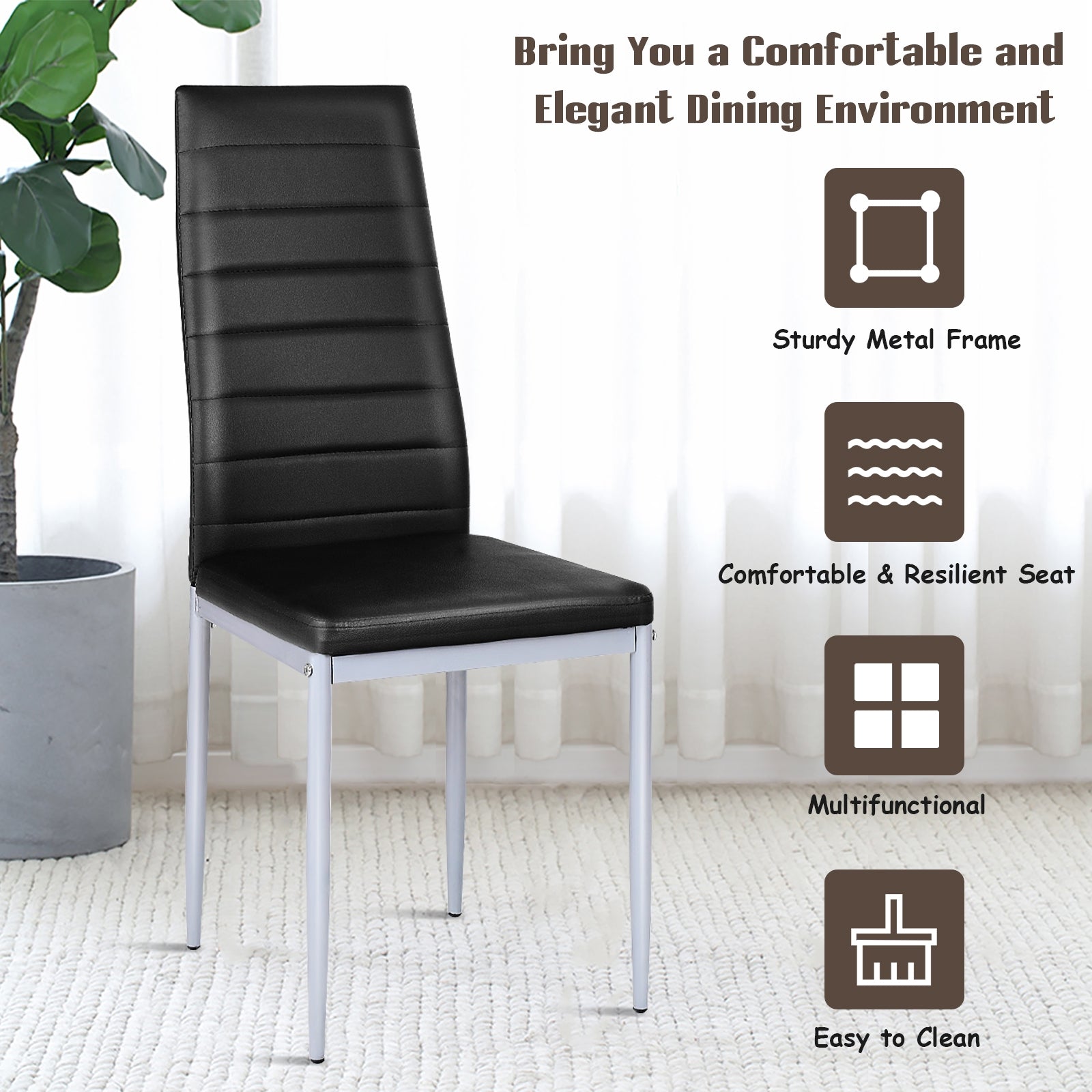 4 Pcs PVC Leather Dining Side Chairs, Elegant Design, Black Dining Chairs at Gallery Canada
