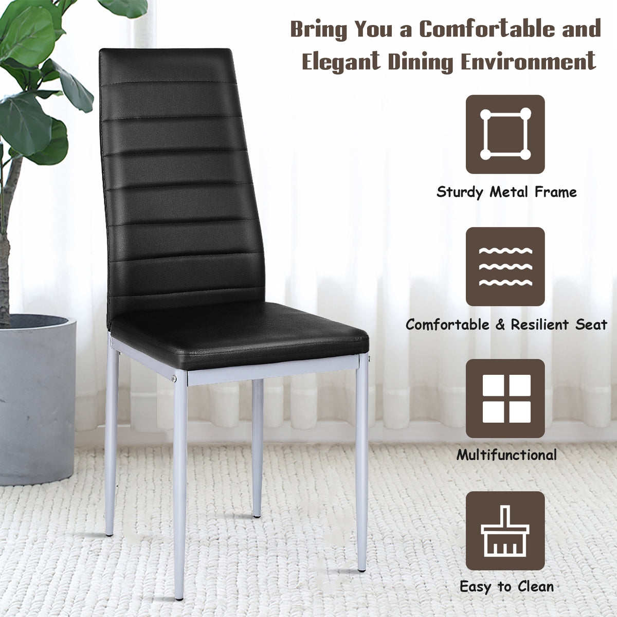 4 Pcs PVC Leather Dining Side Chairs, Elegant Design, Black Dining Chairs at Gallery Canada