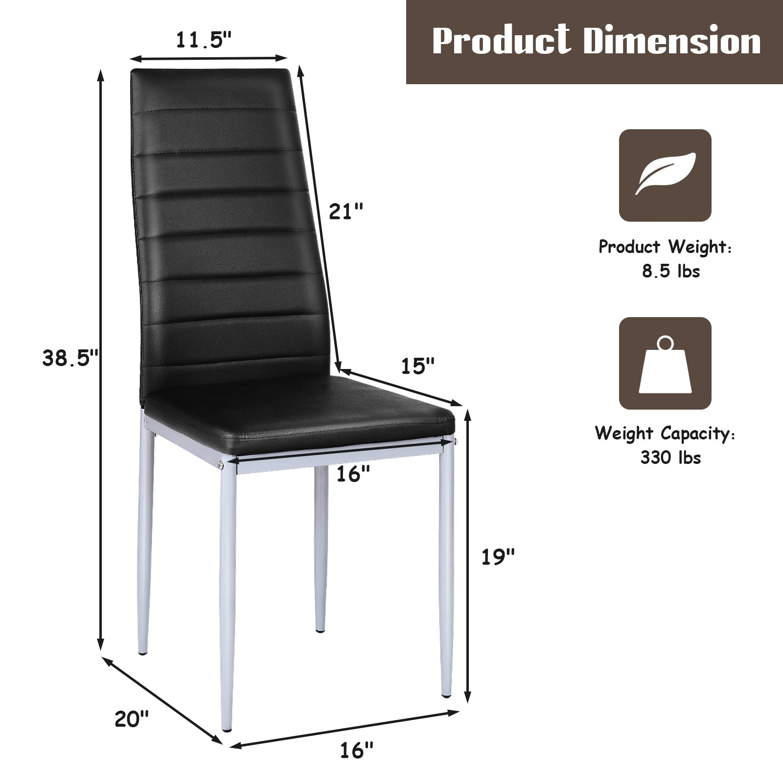4 Pcs PVC Leather Dining Side Chairs, Elegant Design, Black Dining Chairs at Gallery Canada