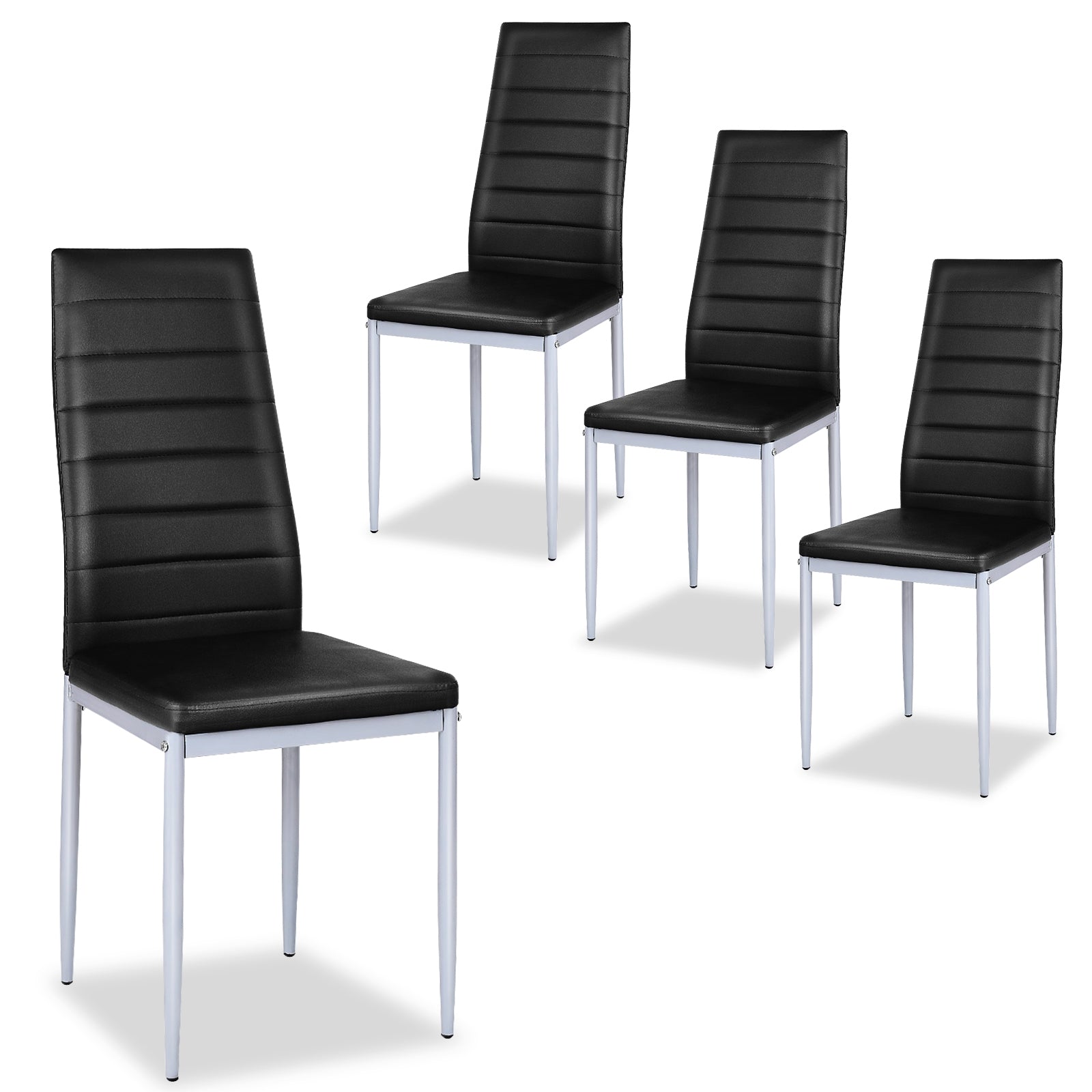 4 Pcs PVC Leather Dining Side Chairs, Elegant Design, Black Dining Chairs Black at Gallery Canada
