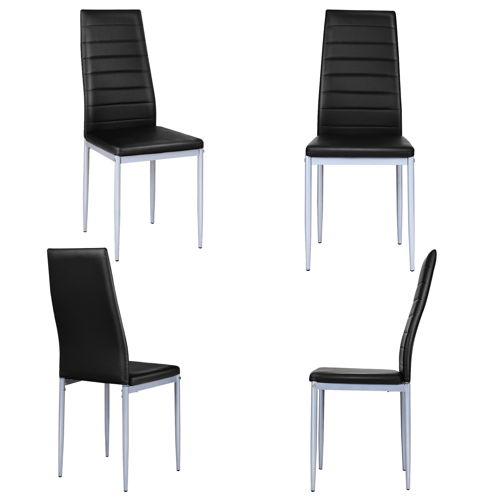4 Pcs PVC Leather Dining Side Chairs, Elegant Design, Black Dining Chairs at Gallery Canada