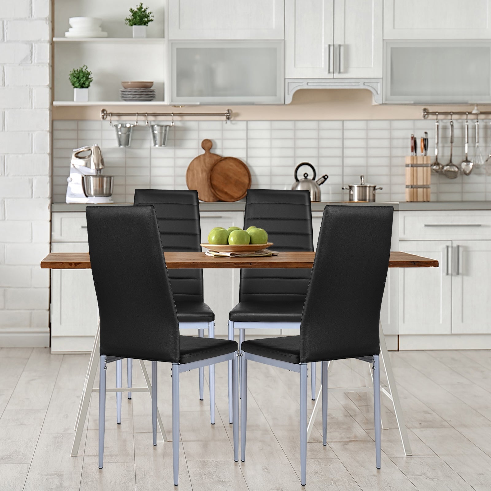 4 Pcs PVC Leather Dining Side Chairs, Elegant Design, Black Dining Chairs at Gallery Canada