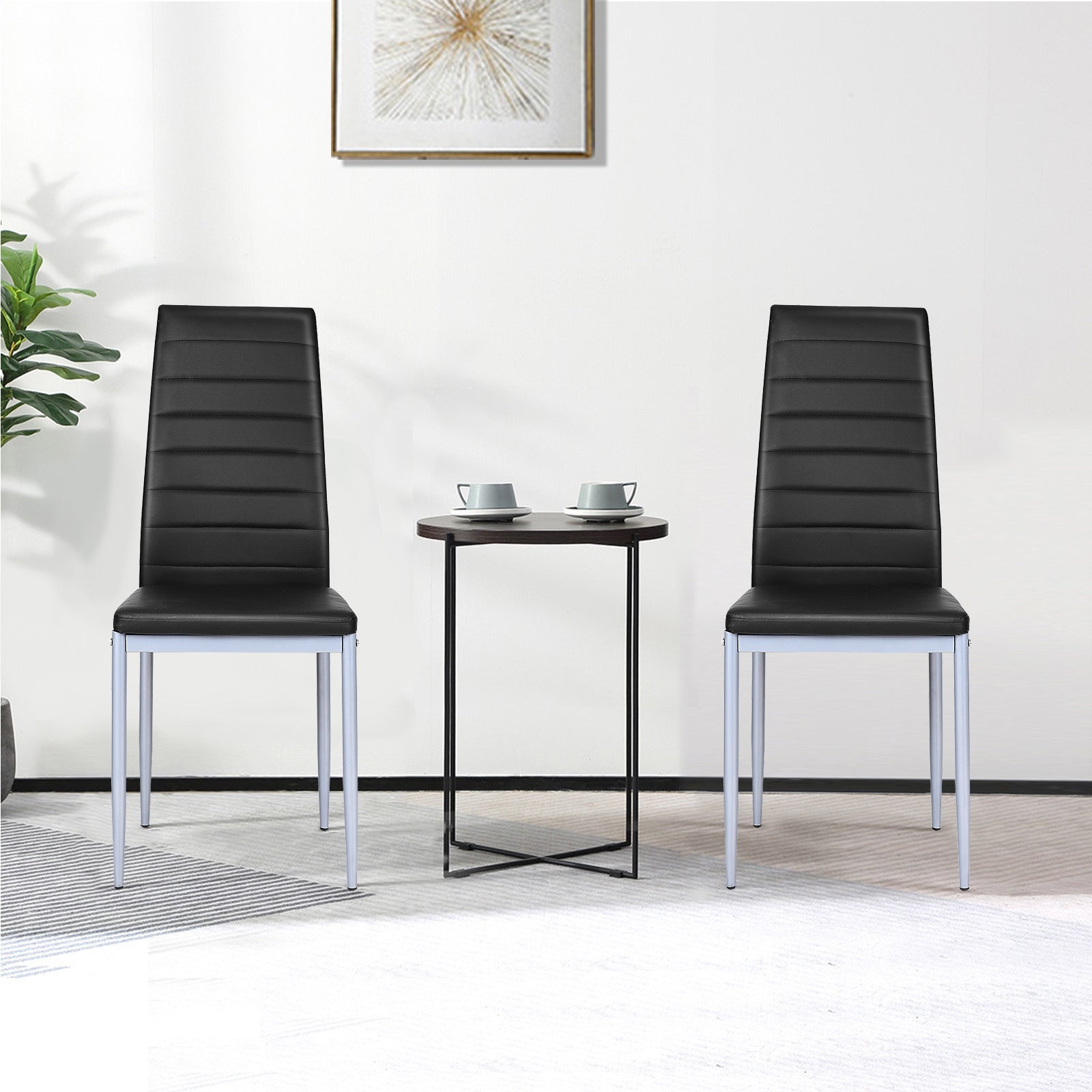 4 Pcs PVC Leather Dining Side Chairs, Elegant Design, Black Dining Chairs at Gallery Canada