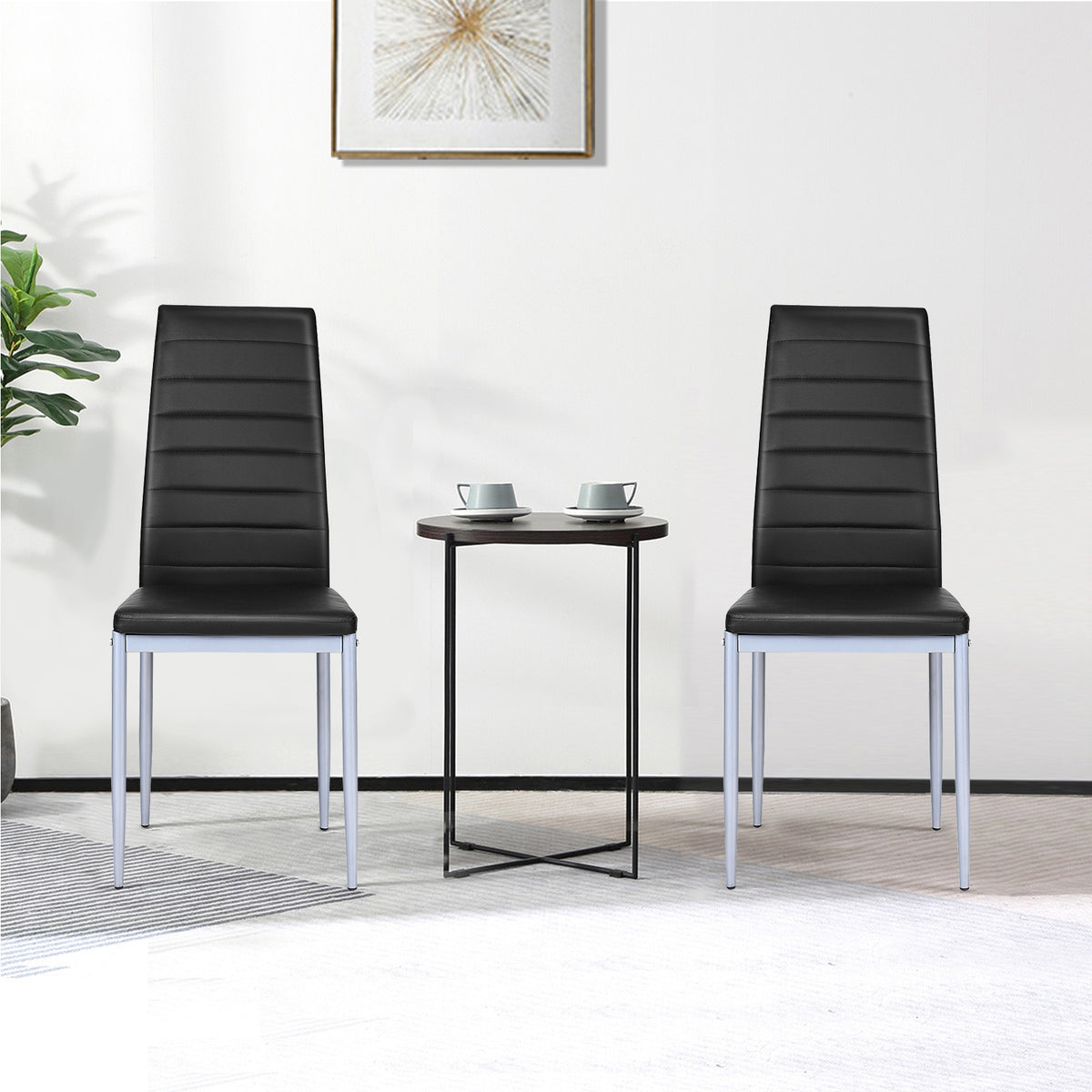 4 Pcs PVC Leather Dining Side Chairs, Elegant Design, Black Dining Chairs at Gallery Canada