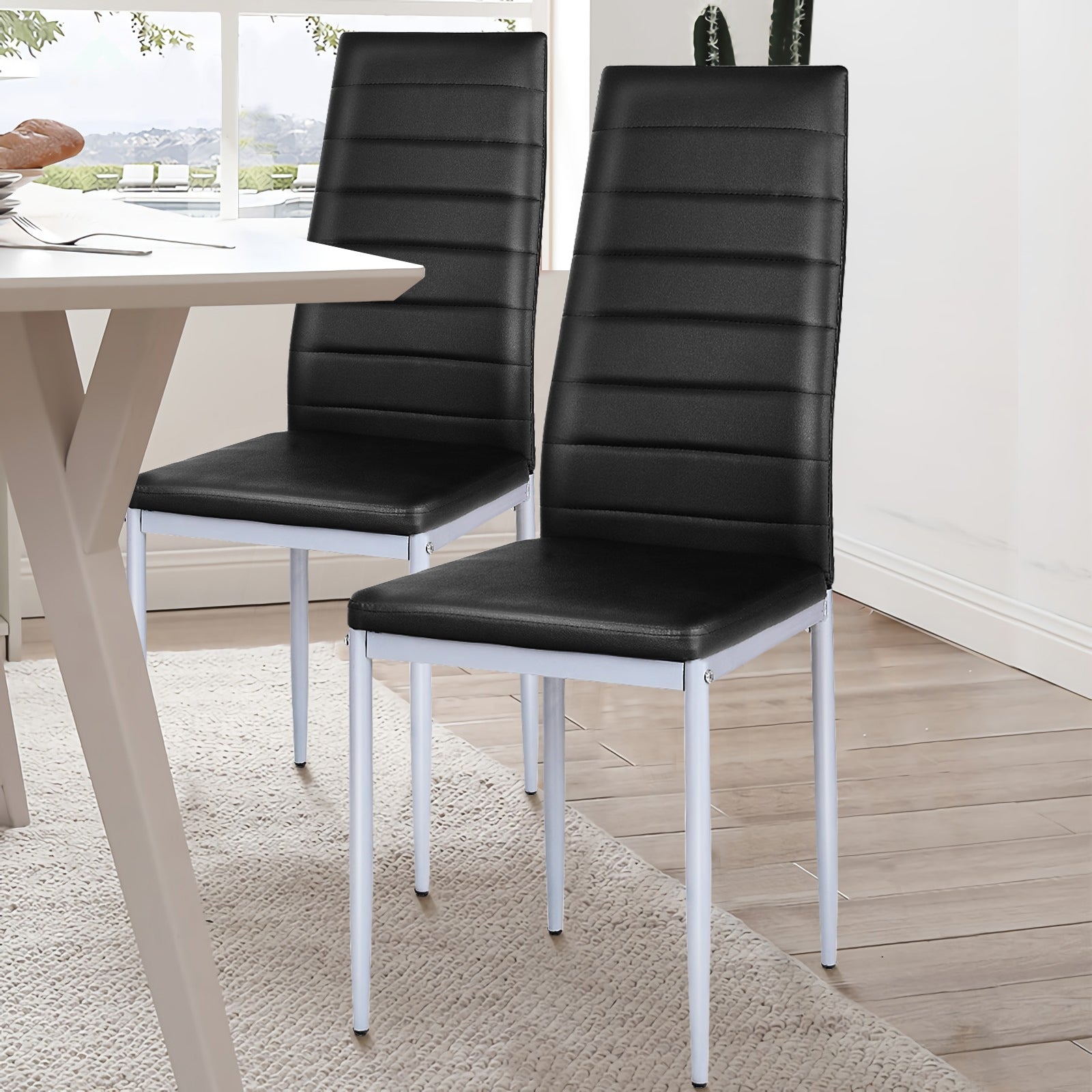 4 Pcs PVC Leather Dining Side Chairs, Elegant Design, Black Dining Chairs at Gallery Canada