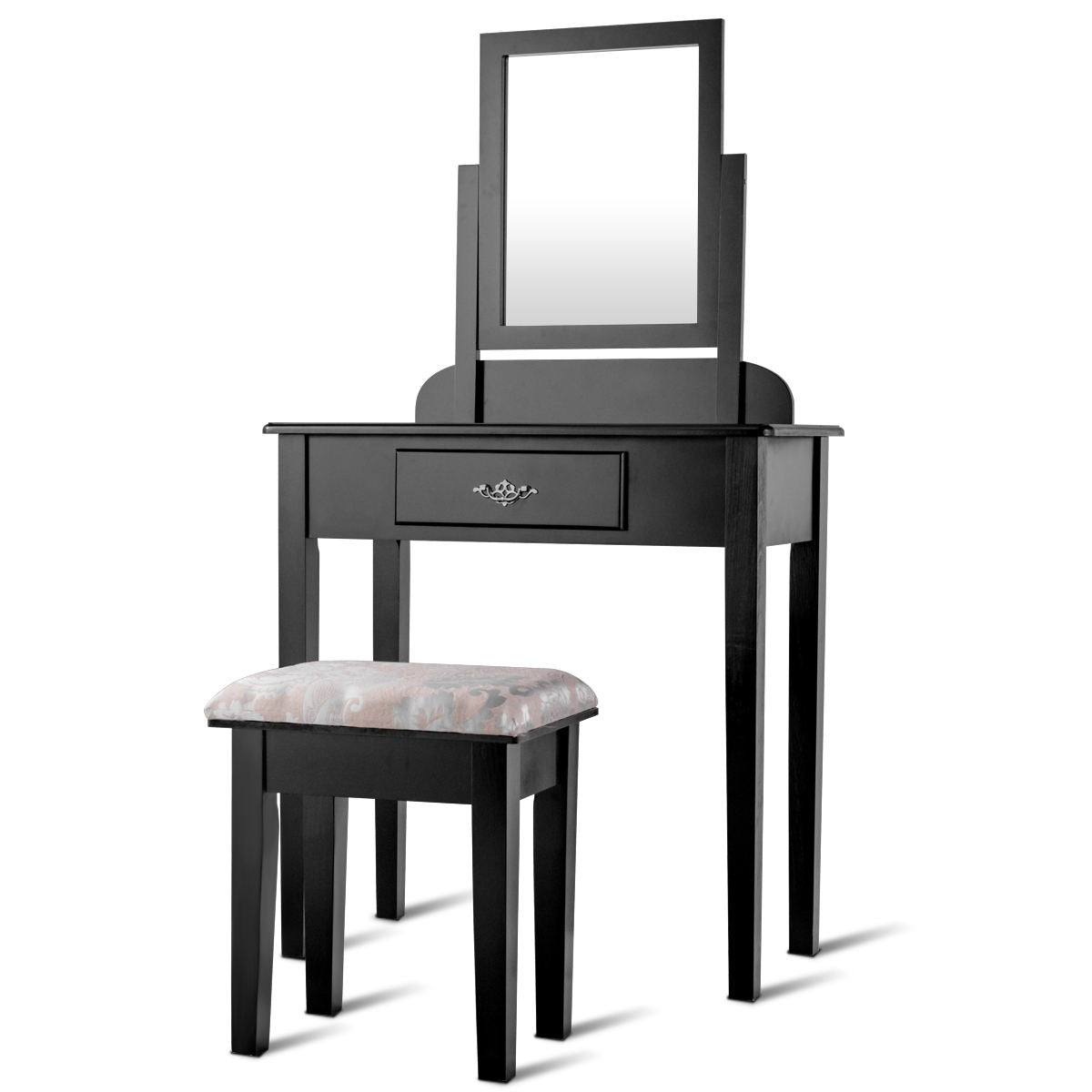 Vanity Dressing Table Stool Set, Large Makeup Mirror, Black Makeup Vanities at Gallery Canada