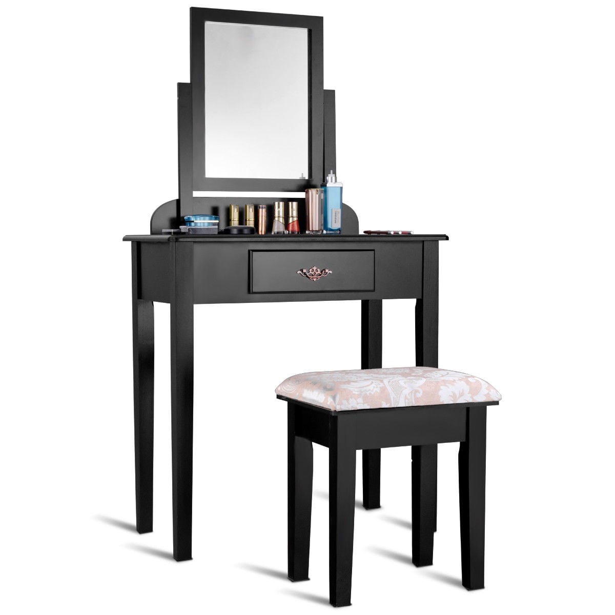 Vanity Dressing Table Stool Set, Large Makeup Mirror, Black Makeup Vanities Black at Gallery Canada