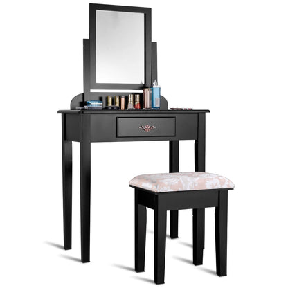 Vanity Dressing Table Stool Set, Large Makeup Mirror, Black Makeup Vanities Black at Gallery Canada