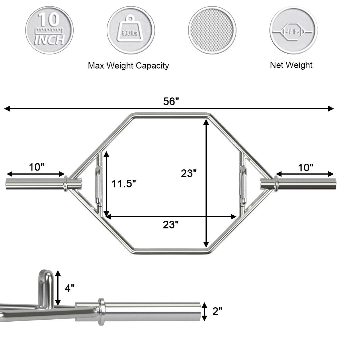 56 Inch Olympic Hexagon Deadlift Trap Bar, Silver Benches Racks & Bars at Gallery Canada