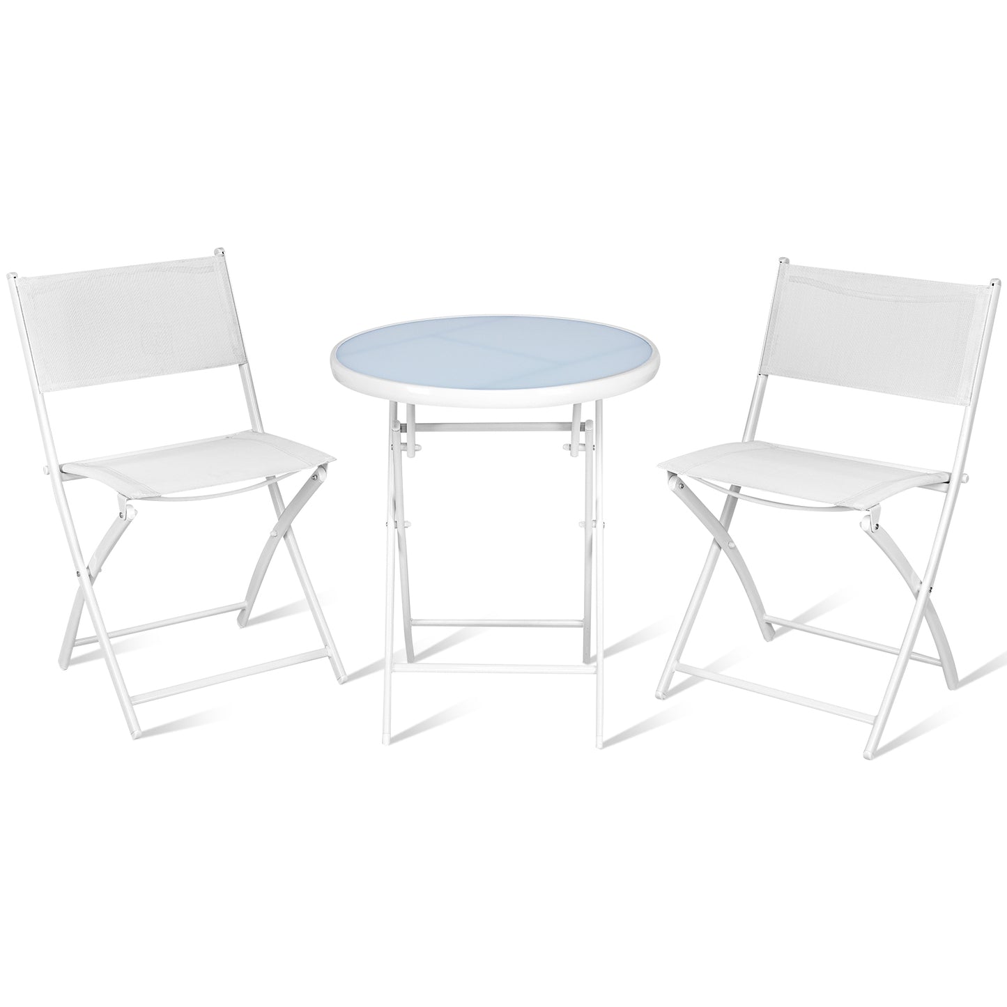 3 Piece Patio Folding Bistro Set, White Patio Conversation Sets White at Gallery Canada