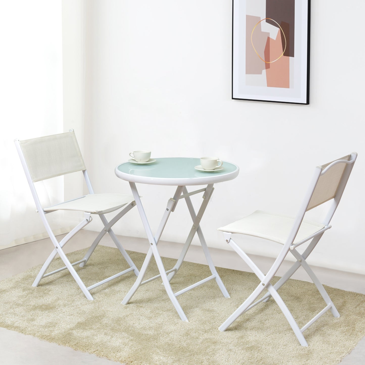 3 Piece Patio Folding Bistro Set, White Patio Conversation Sets at Gallery Canada