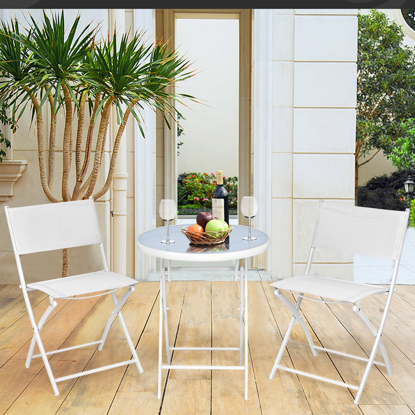 3 Piece Patio Folding Bistro Set, White Patio Conversation Sets at Gallery Canada