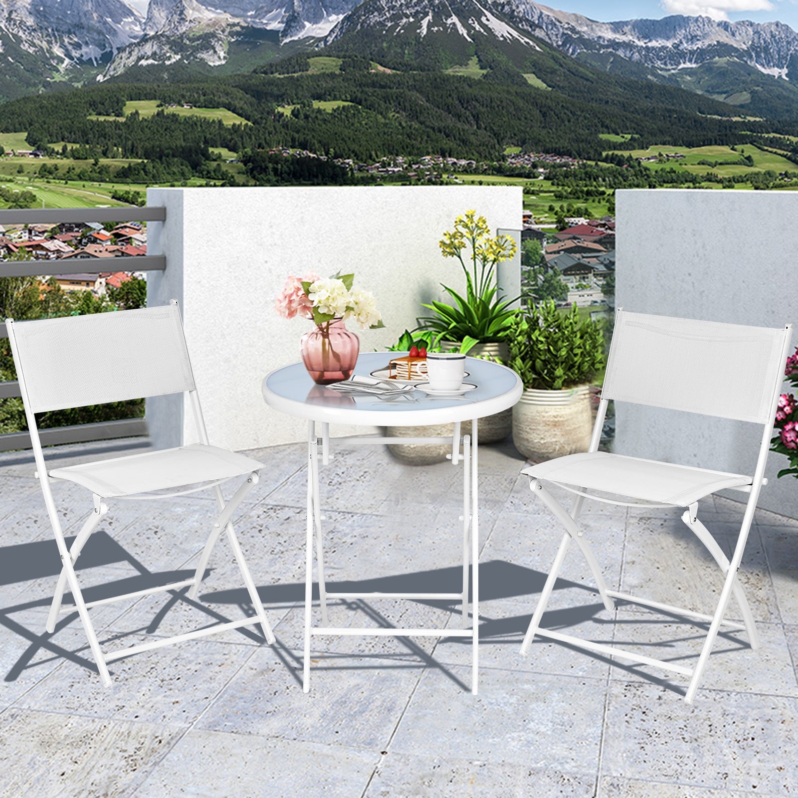 3 Piece Patio Folding Bistro Set, White Patio Conversation Sets at Gallery Canada