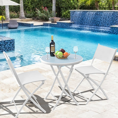 3 Piece Patio Folding Bistro Set, White Patio Conversation Sets at Gallery Canada