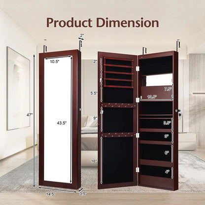 Wall Mounted Mirror Jewelry Cabinet, LED Lights, Brown Jewelry Armoires at Gallery Canada