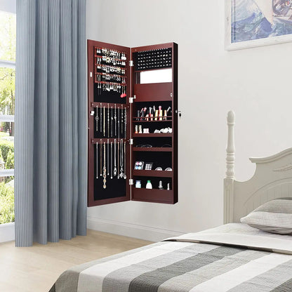 Wall Mounted Mirror Jewelry Cabinet, LED Lights, Brown Jewelry Armoires at Gallery Canada