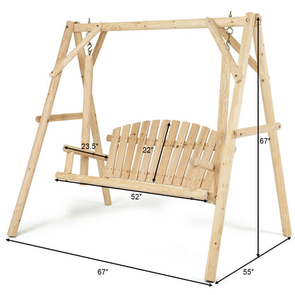 Outdoor Wooden Porch Bench Swing Chair, Rustic Curved Back, Natural Porch Swings at Gallery Canada
