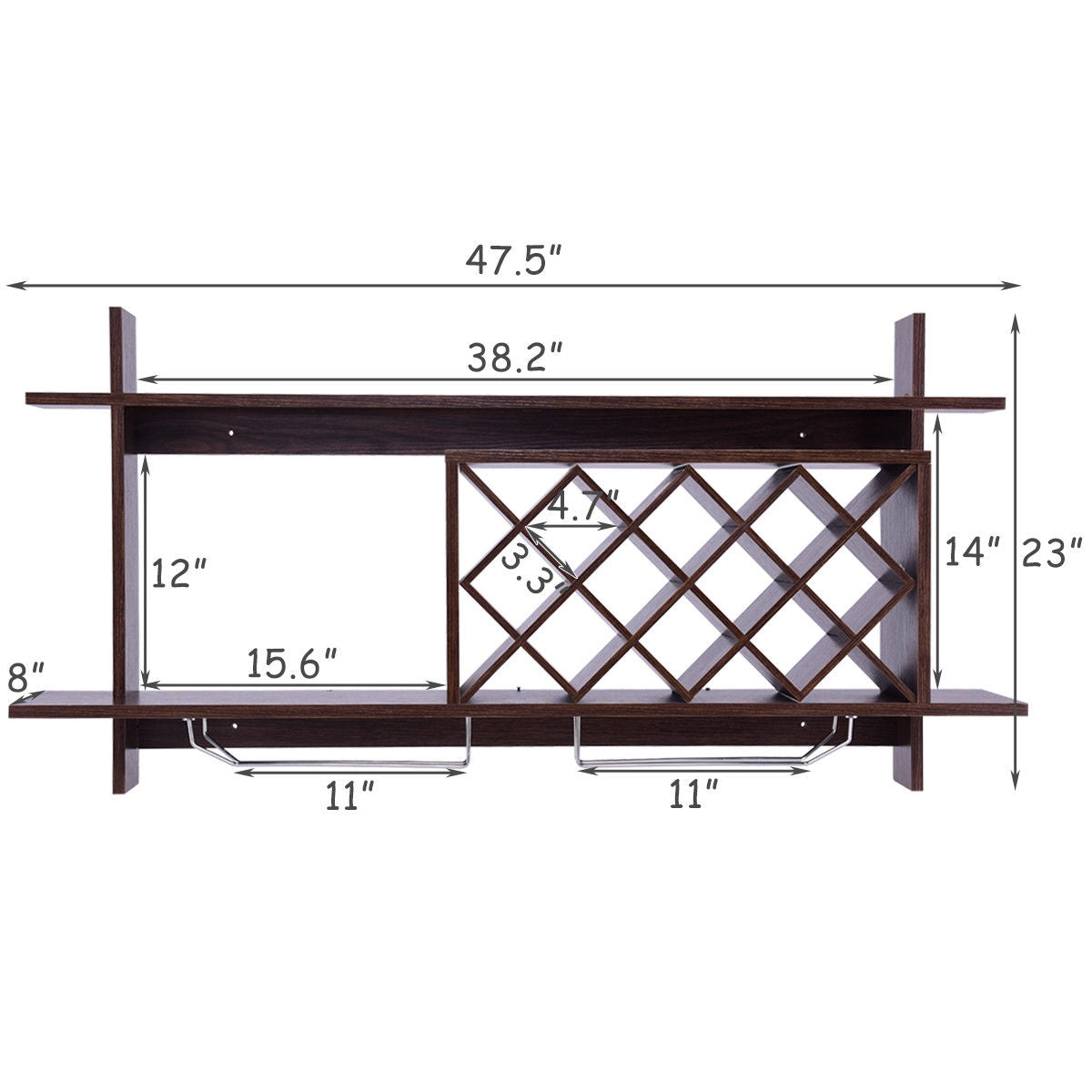 Wall Mount Wine Rack With Glass Holder, Storage Shelf, Walnut Wine Racks at Gallery Canada