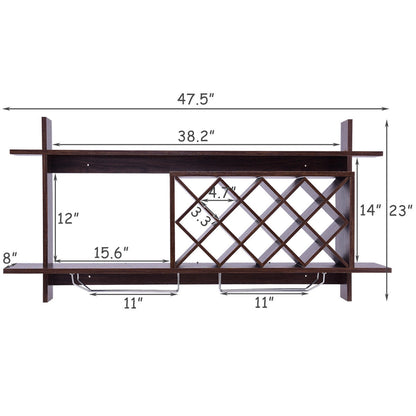 Wall Mount Wine Rack With Glass Holder, Storage Shelf, Walnut Wine Racks at Gallery Canada