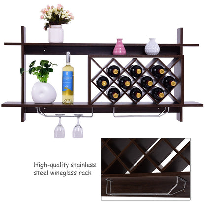 Wall Mount Wine Rack With Glass Holder, Storage Shelf, Walnut Wine Racks at Gallery Canada