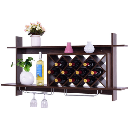 Wall Mount Wine Rack With Glass Holder, Storage Shelf, Walnut Wine Racks at Gallery Canada