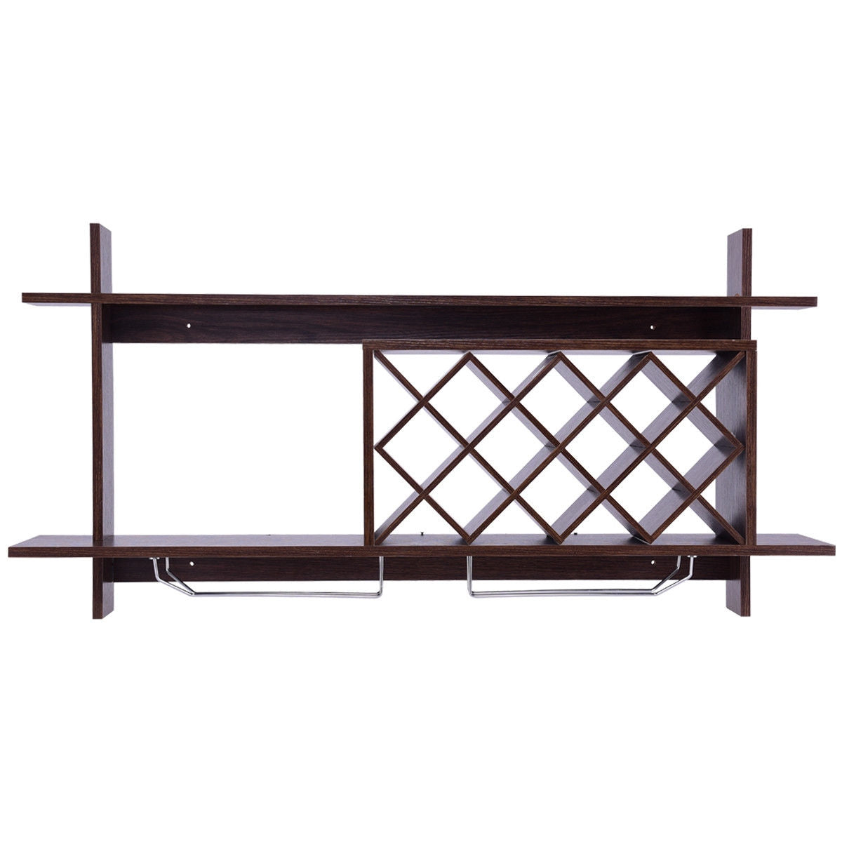 Wall Mount Wine Rack With Glass Holder, Storage Shelf, Walnut Wine Racks at Gallery Canada