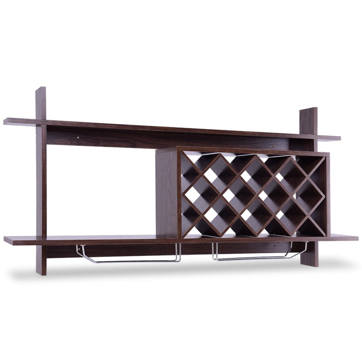 Wall Mount Wine Rack With Glass Holder, Storage Shelf, Walnut Wine Racks Walnut at Gallery Canada