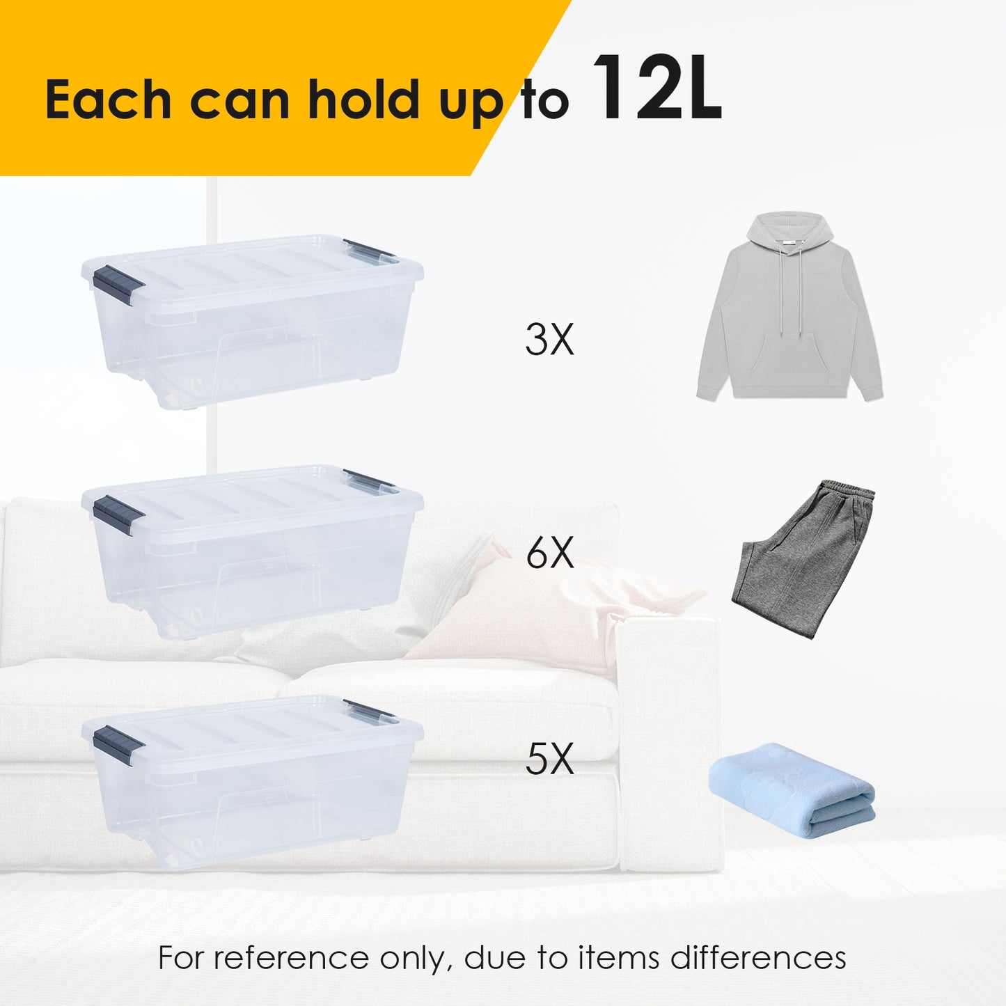 12 Pack 156 Quart Latch Stack Storage Tubs, Transparent Clothing & Closet Storage at Gallery Canada
