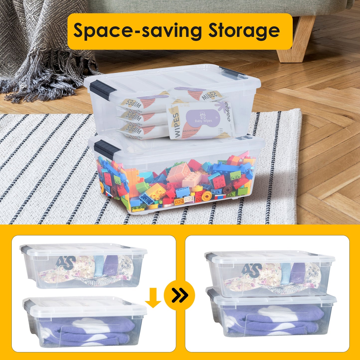 12 Pack 156 Quart Latch Stack Storage Tubs, Transparent Clothing & Closet Storage at Gallery Canada