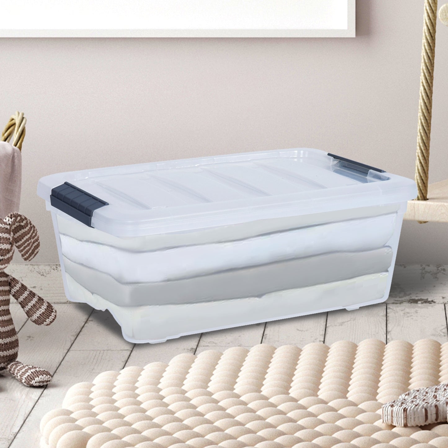 12 Pack 156 Quart Latch Stack Storage Tubs, Transparent Clothing & Closet Storage at Gallery Canada