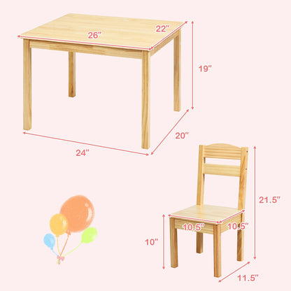 Kids Pine Wood Table Chair Set, 5 Pieces, Natural Kids Table & Chair Sets at Gallery Canada