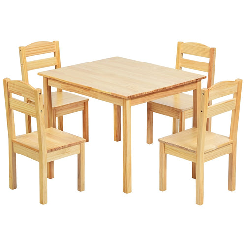 Kids Pine Wood Table Chair Set, 5 Pieces, Natural