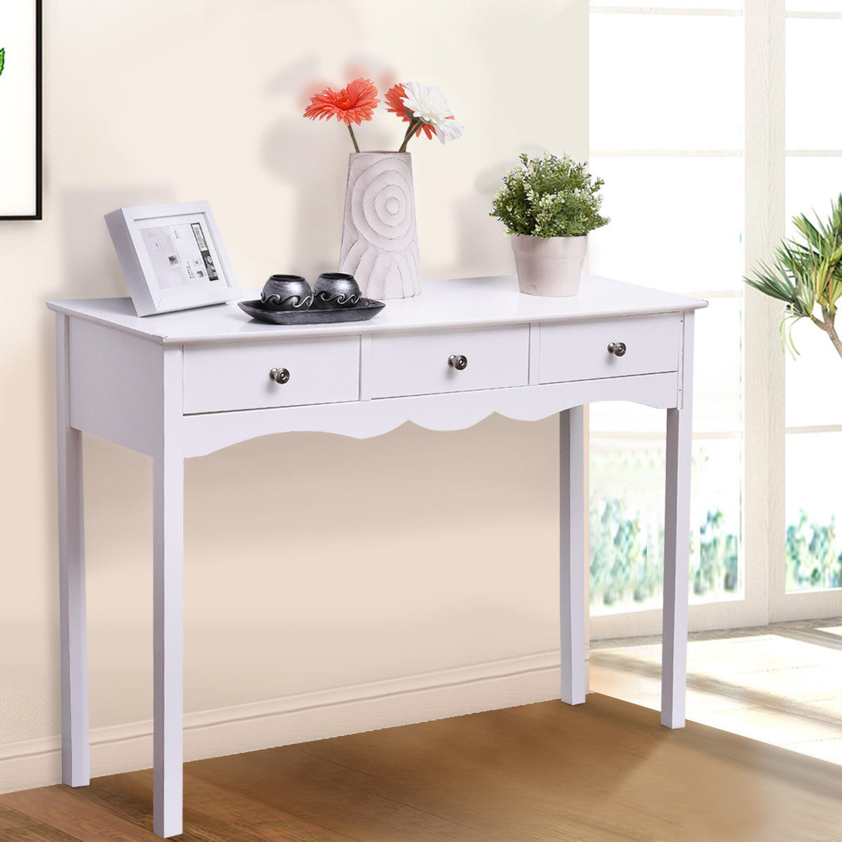 Side Sofa Table With Storage, 3 Drawers, White Console Tables at Gallery Canada