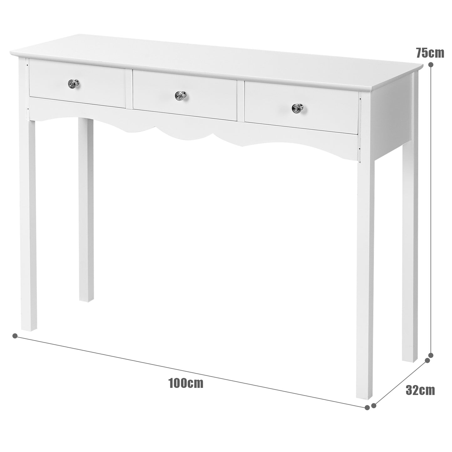 Side Sofa Table With Storage, 3 Drawers, White Console Tables at Gallery Canada