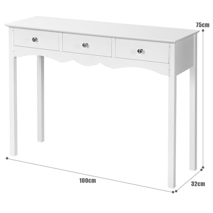Side Sofa Table With Storage, 3 Drawers, White Console Tables at Gallery Canada