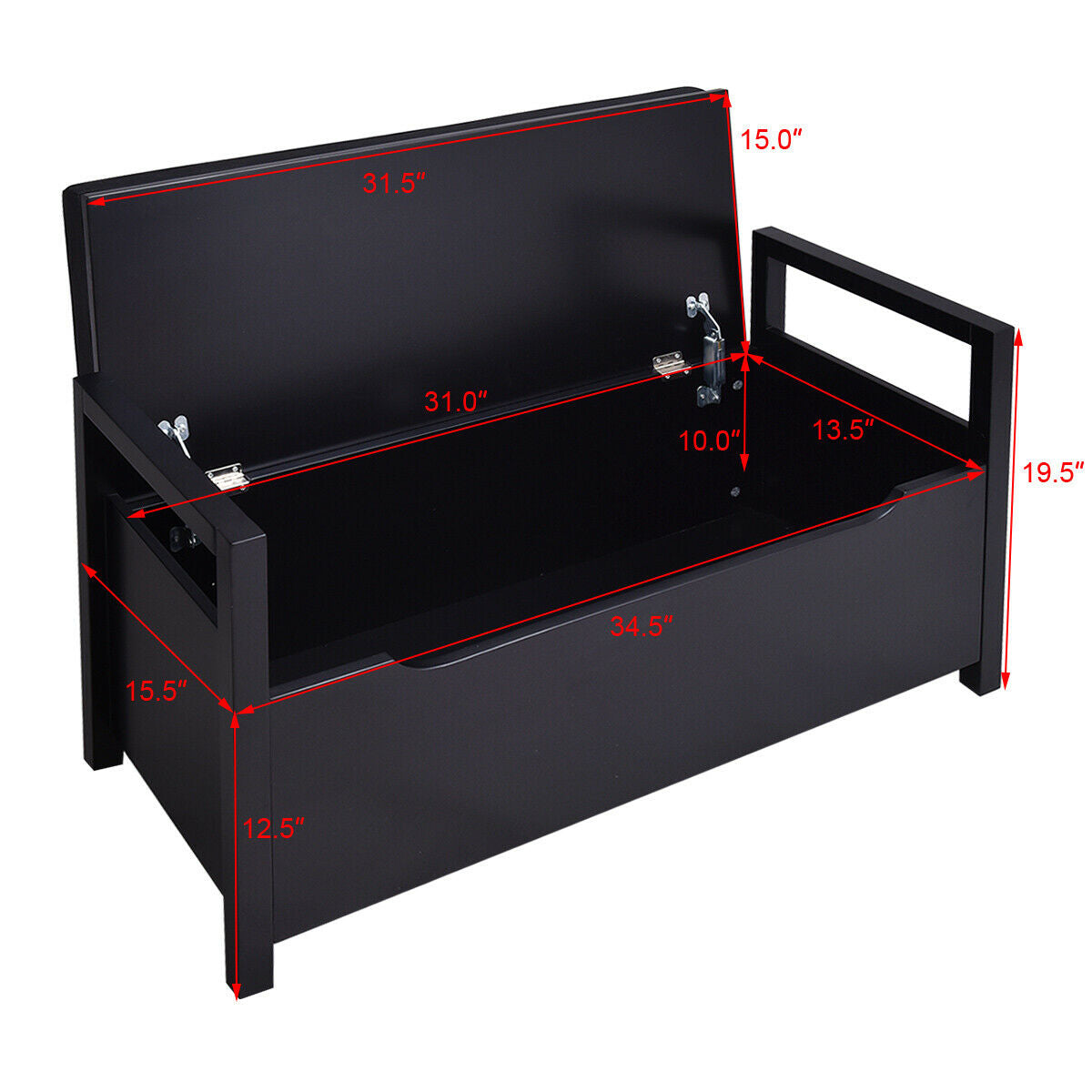 Shoe Storage Bench, 34.5 ×15.5 ×19.5 Inch, With Cushion Seat, Black Shoe Racks & Storage Benches at Gallery Canada