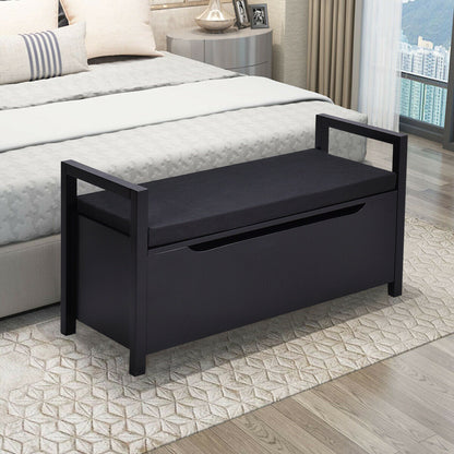 Shoe Storage Bench, 34.5 ×15.5 ×19.5 Inch, With Cushion Seat, Black Shoe Racks & Storage Benches at Gallery Canada